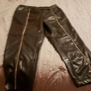 Black Faux Leather Pants with Rhinestone Detail Down Leg
